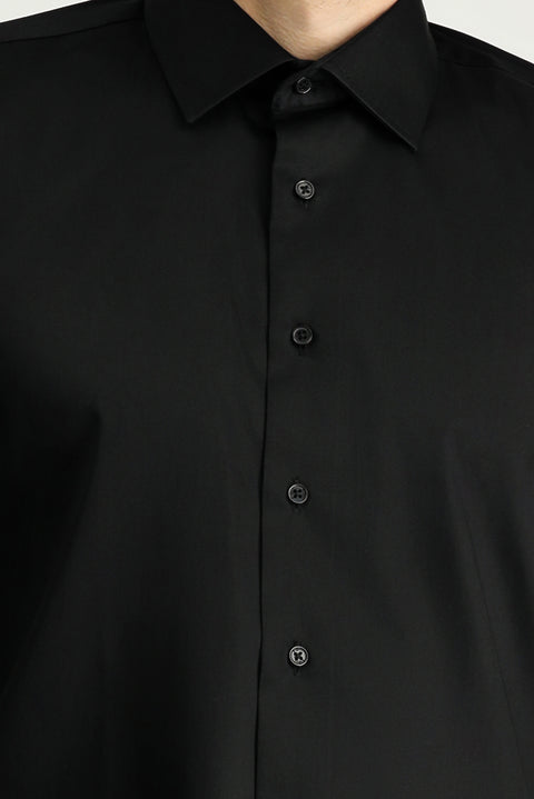 Black Long Sleeve Slim Fit Classic Nano Care Water Repellent Stain Resistant 4 Seasons Cotton Shirt