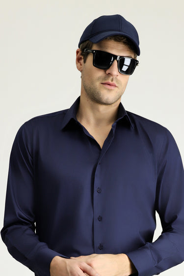 Koyu Lacivert Uzun Kol Slim Fit Dar Kesim Klasik Pamuk Gömlek