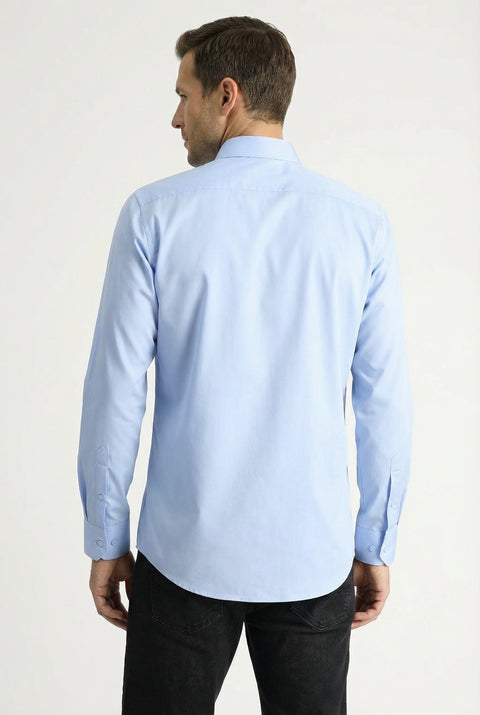 Light Blue Long Sleeve Slim Fit Classic Nano Care Water Repellent Stain Resistant 4 Seasons Cotton Shirt