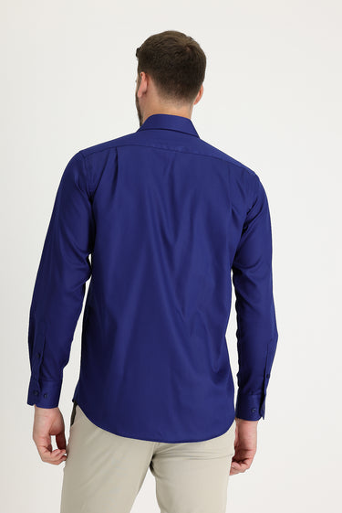 Orta Lacivert Uzun Kol Non Iron Klasik Pamuklu Gömlek