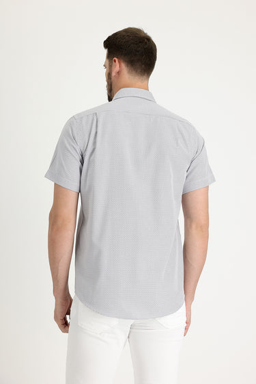 Orta Gri Kısa Kol Regular Fit Ekose Gömlek