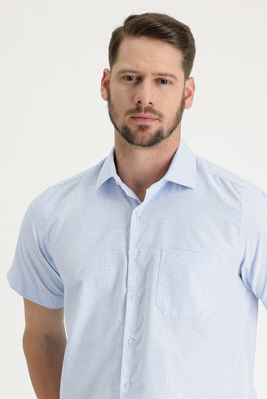 Açık Mavi Kısa Kol Regular Fıt Ekose Gömlek