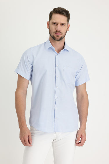 Açık Mavi Kısa Kol Regular Fıt Ekose Gömlek