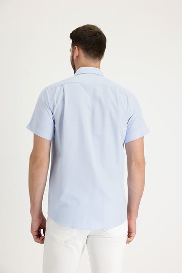 Açık Mavi Kısa Kol Regular Fıt Ekose Gömlek