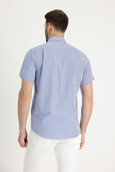 Saks Mavi Kısa Kol Regular Fit Ekose Pamuklu Kolay Ütülenebilir Gömlek