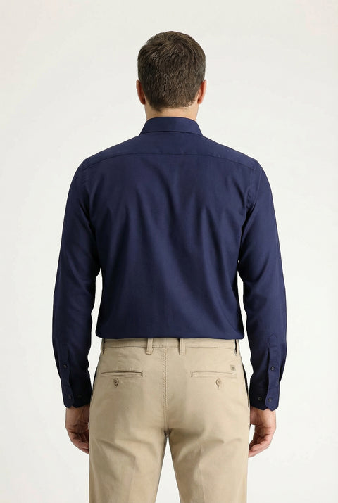 Koyu Lacivert Uzun Kol Slim Fit Dar Kesim Klasik Nano Care Su İtici Leke Tutmaz 4 Mevsim Pamuk Gömlek