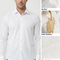 White Long Sleeve Slim Fit Classic Nano Care Water Repellent Stain Resistant 4 Seasons Cotton Shirt