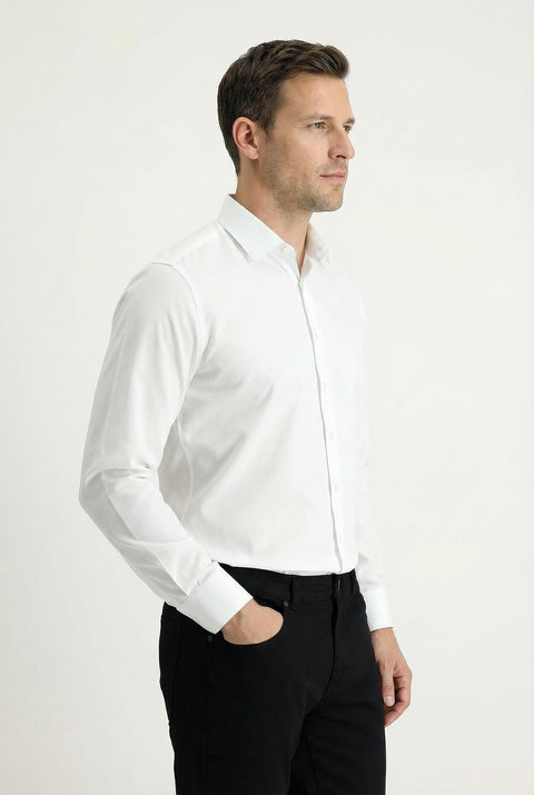 White Long Sleeve Slim Fit Classic Nano Care Water Repellent Stain Resistant 4 Seasons Cotton Shirt
