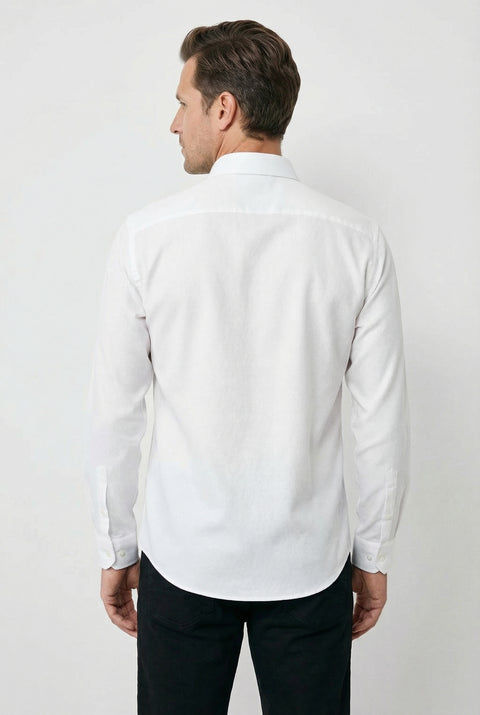 White Long Sleeve Slim Fit Classic Nano Care Water Repellent Stain Resistant 4 Seasons Cotton Shirt