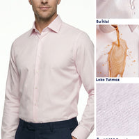 Pink Long Sleeve Slim Fit Classic Nano Care Water Repellent Stain Resistant 4 Seasons Cotton Shirt