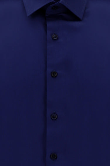 Orta Lacivert Uzun Kol Slim Fit Dar Kesim Non Iron Saten Pamuklu Gömlek