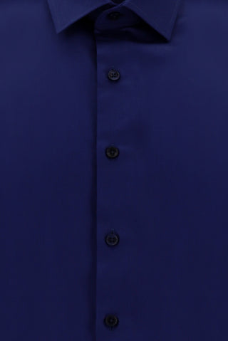 Orta Lacivert Uzun Kol Slim Fit Dar Kesim Non Iron Saten Pamuklu Gömlek