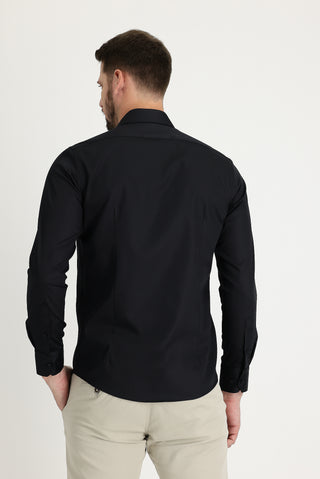 Siyah Uzun Kol Slim Fit Dar Kesim Non Iron Pamuklu Gömlek
