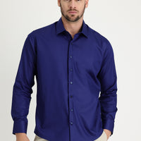 Orta Lacivert Uzun Kol Slim Fit Dar Kesim Non Iron Pamuklu Gömlek
