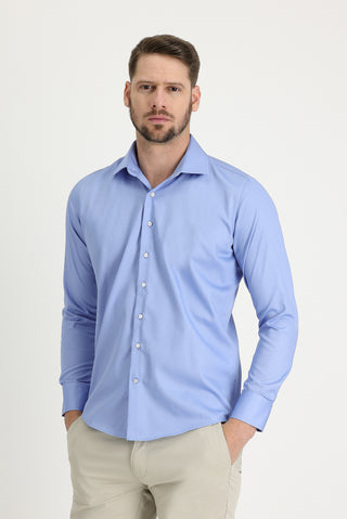 Açık Mavi Uzun Kol Slim Fit Dar Kesim Non Iron Pamuklu Gömlek