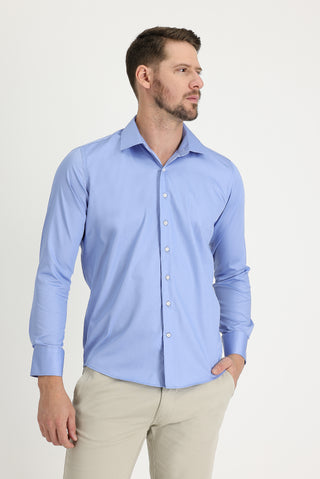 Açık Mavi Uzun Kol Slim Fit Dar Kesim Non Iron Pamuklu Gömlek