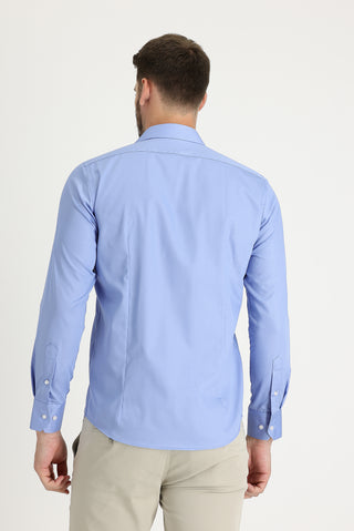 Açık Mavi Uzun Kol Slim Fit Dar Kesim Non Iron Pamuklu Gömlek