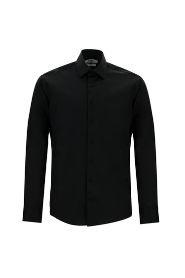 Siyah Uzun Kol Slim Fit Dar Kesim Klasik Non Iron Saten Pamuklu Gömlek