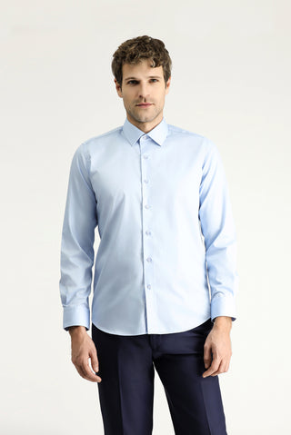 Uçuk Mavi Uzun Kol Slim Fit Dar Kesim Klasik Non Iron Saten Pamuklu Gömlek