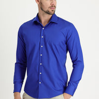 Saks Mavi Uzun Kol Slim Fit Dar Kesim Klasik Non Iron Saten Pamuklu Gömlek