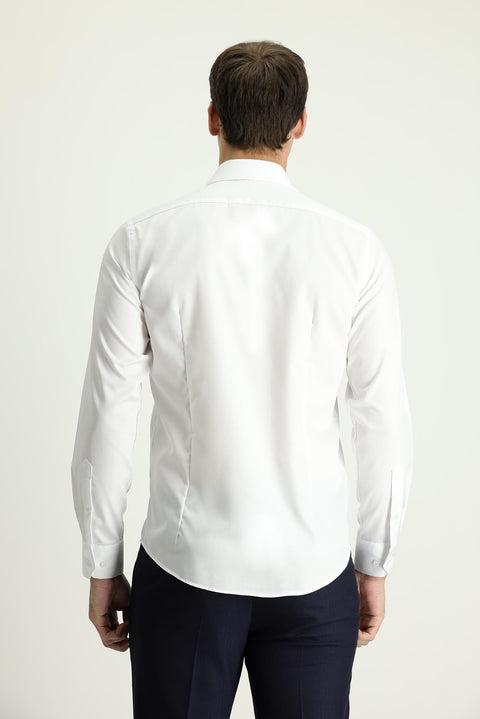 Beyaz Uzun Kol Slim Fit Dar Kesim Klasik Non Iron Saten Pamuklu Gömlek