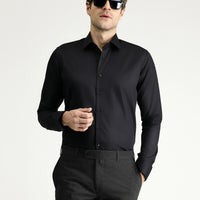 Siyah Uzun Kol Slim Fit Dar Kesim Klasik Non Iron Saten Pamuklu Gömlek