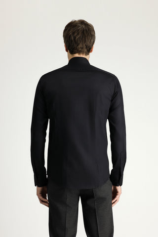 Siyah Uzun Kol Slim Fit Dar Kesim Klasik Non Iron Saten Pamuklu Gömlek