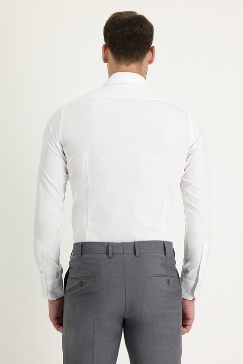 White Long Sleeve Slim Fit Classic Non-Iron Satin Cotton Shirt