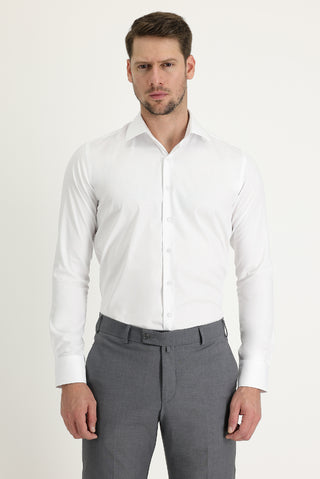 Beyaz Uzun Kol Slim Fit Dar Kesim Klasik Non Iron Saten Pamuklu Gömlek