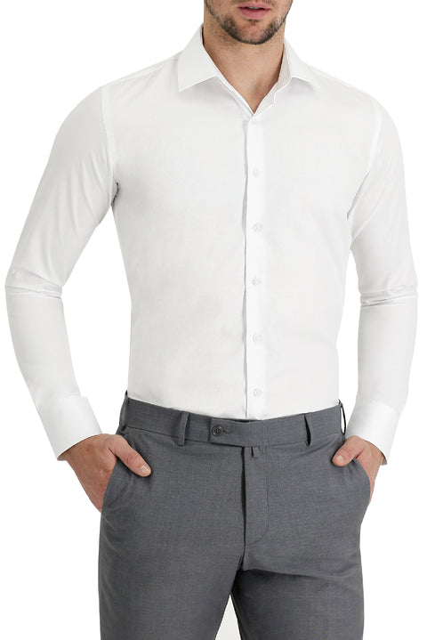 White Long Sleeve Slim Fit Classic Non-Iron Satin Cotton Shirt