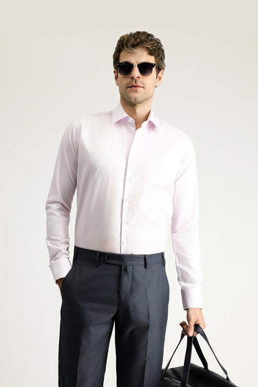 Toz Pembe Uzun Kol Slim Fit Dar Kesim Non Iron Saten Klasik Pamuklu Gömlek