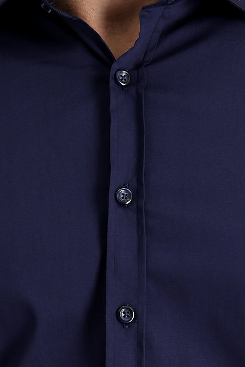Koyu Lacivert Uzun Kol Super Slim Fit Ekstra Dar Kesim Klasik Pamuklu Gömlek