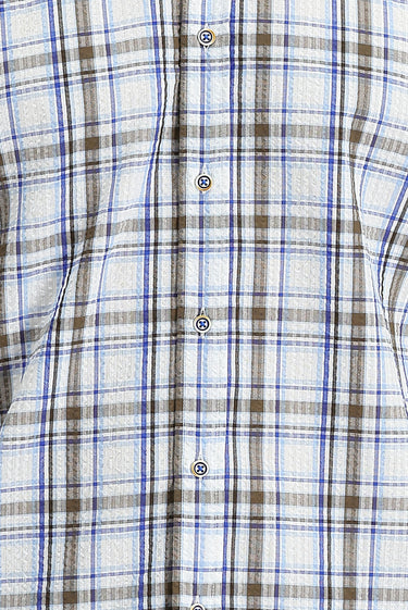 Orta Kahve Kısa Kol Slim Fit Dar Kesim Ekose Pamuklu Gömlek