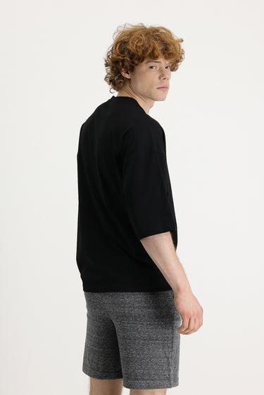 Siyah Bisiklet Yaka Oversize Süprem Pamuk Tişört