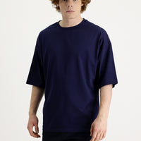 Siyah Lacivert Bisiklet Yaka Oversize Süprem Pamuk Tişört