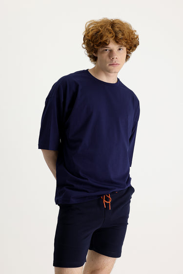 Siyah Lacivert Bisiklet Yaka Oversize Süprem Pamuk Tişört