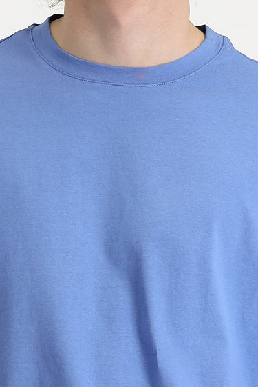 Havacı Mavi Bisiklet Yaka Oversize Süprem Pamuk Tişört
