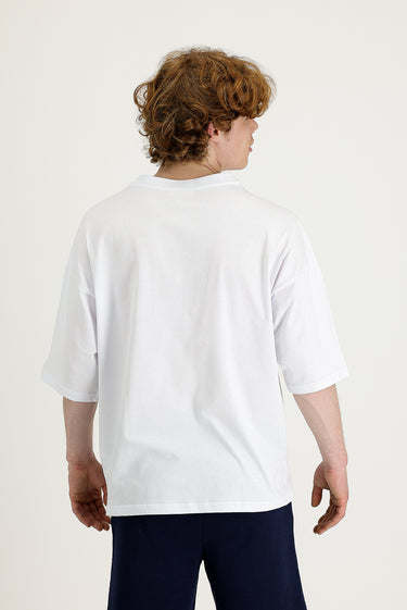 Beyaz Bisiklet Yaka Oversize Süprem Pamuk Tişört