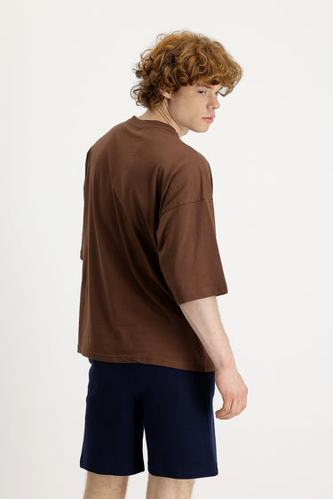 Taba Bisiklet Yaka Oversize Süprem Pamuk Tişört