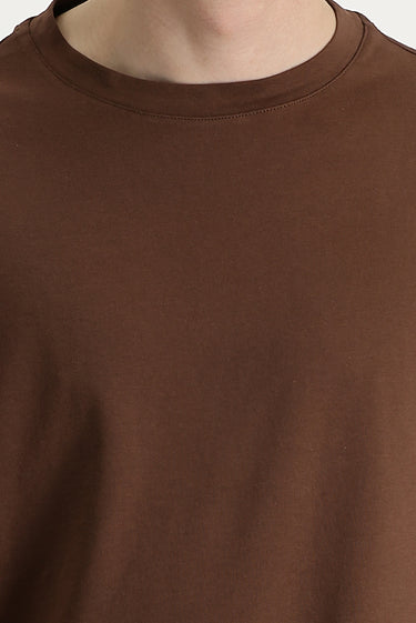 Taba Bisiklet Yaka Oversize Süprem Pamuk Tişört