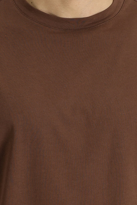 Tan Crew Neck Oversize Supreme Cotton T-Shirt