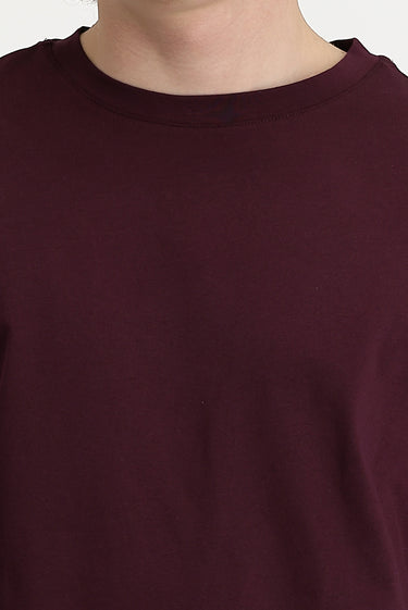 Koyu Bordo Bisiklet Yaka Oversize Süprem Pamuk Tişört