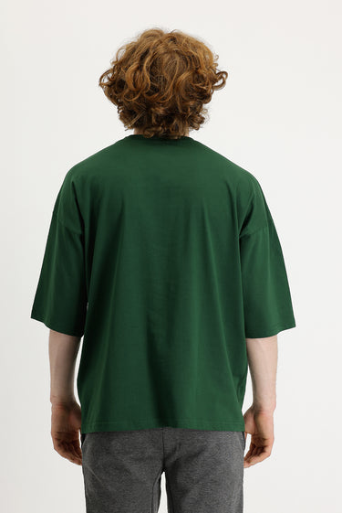 Koyu Yeşil Bisiklet Yaka Oversize Süprem Pamuk Tişört