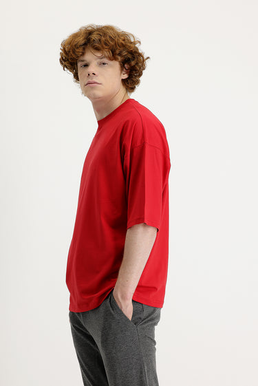 Bayrak Kırmızı Bisiklet Yaka Oversize Süprem Pamuk Tişört