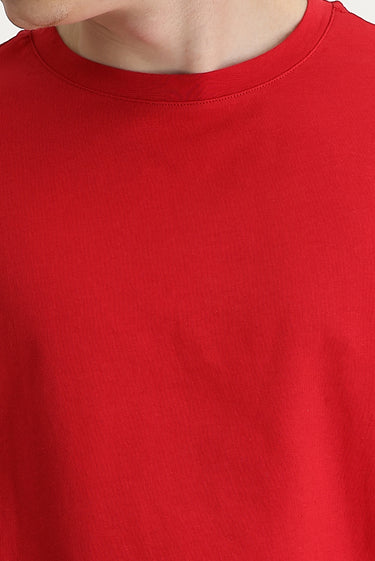 Bayrak Kırmızı Bisiklet Yaka Oversize Süprem Pamuk Tişört