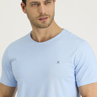 Light Blue Crew Neck Slim Fit Embroidered T-Shirt