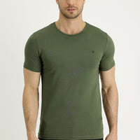 Medium Khaki Crew Neck Slim Fit Embroidered T-Shirt
