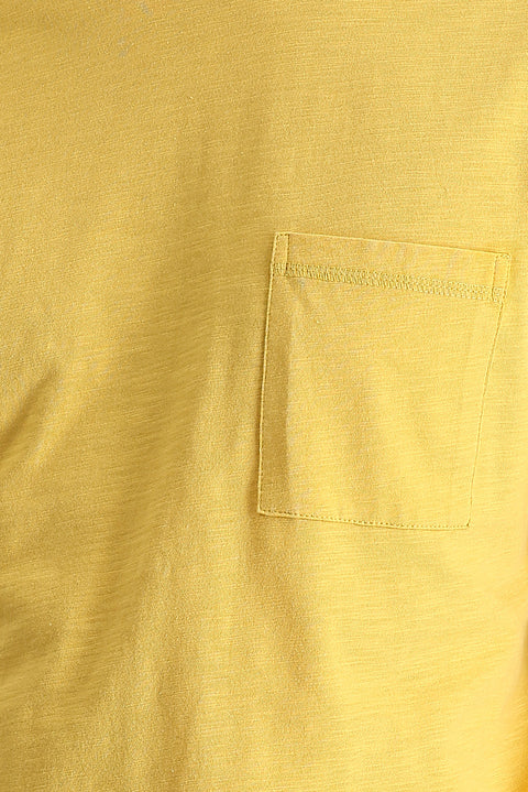 Dark Yellow Crew Neck Slim Fit Printed Cotton T-Shirt