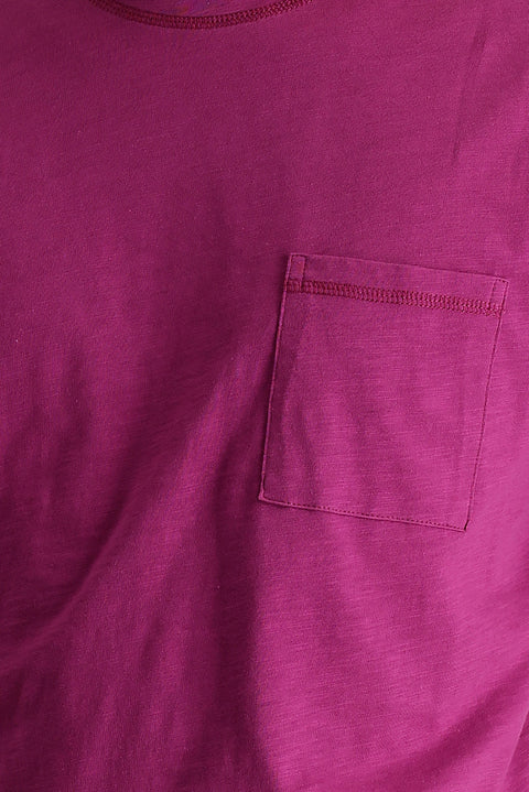 Fuşya Bisiklet Yaka Slim Fit Dar Kesim Baskılı Pamuk Tişört