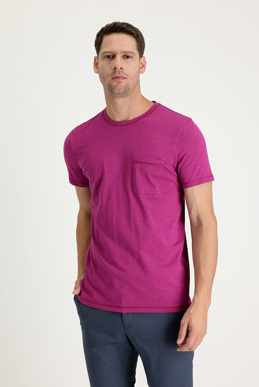 Fuşya Bisiklet Yaka Slim Fit Dar Kesim Baskılı Pamuk Tişört